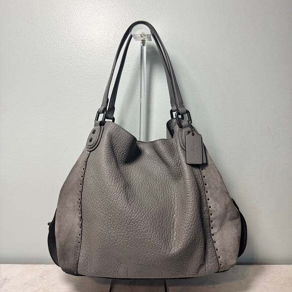Coach 32988 Edie 42 Gray Buffalo Leather Suede Hobo Shoulder Bag - Picture 1 of 13
